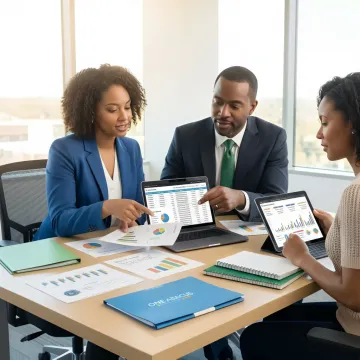 Nonprofit accounting team reviewing financial reports