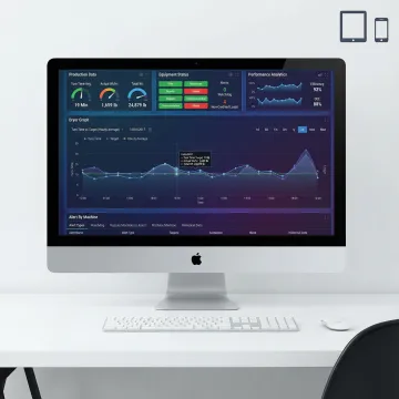 Industrial automation software dashboard showing real-time production metrics