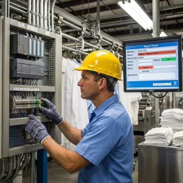 Technician reviewing industrial automation repair ticket