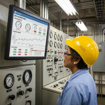 Technician reviewing natural gas utility monitoring dashboard