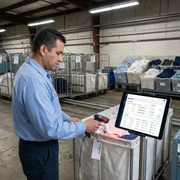 Barcode asset tracking software in an industrial laundry