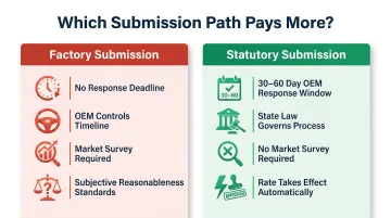 Factory versus statutory warranty submission comparison highlighting key dealer advantages