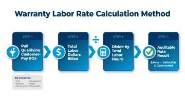 Warranty labor rate calculation process from qualifying repair orders to final submission