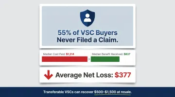 Consumer Reports VSC statistics showing median cost paid versus benefit received and net loss