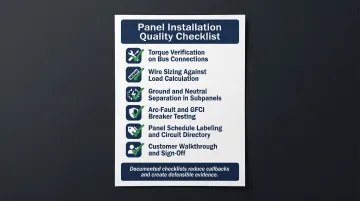 Six-point electrical panel installation quality checklist for reducing warranty callbacks