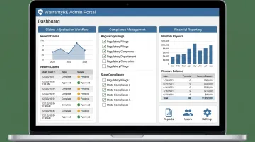 WarrantyRE administrative dashboard showing claims management and compliance reporting interface