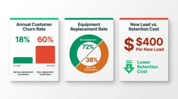 Warranty program customer retention statistics versus non-agreement customers data comparison