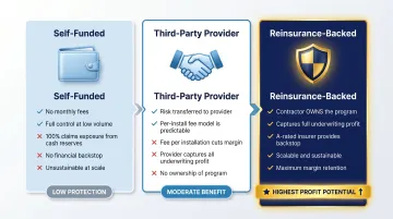 Three contractor labor warranty funding models comparison self-funded third-party reinsurance-backed
