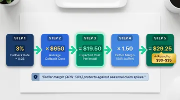 Warranty pricing formula calculation example with buffer margin for contractors